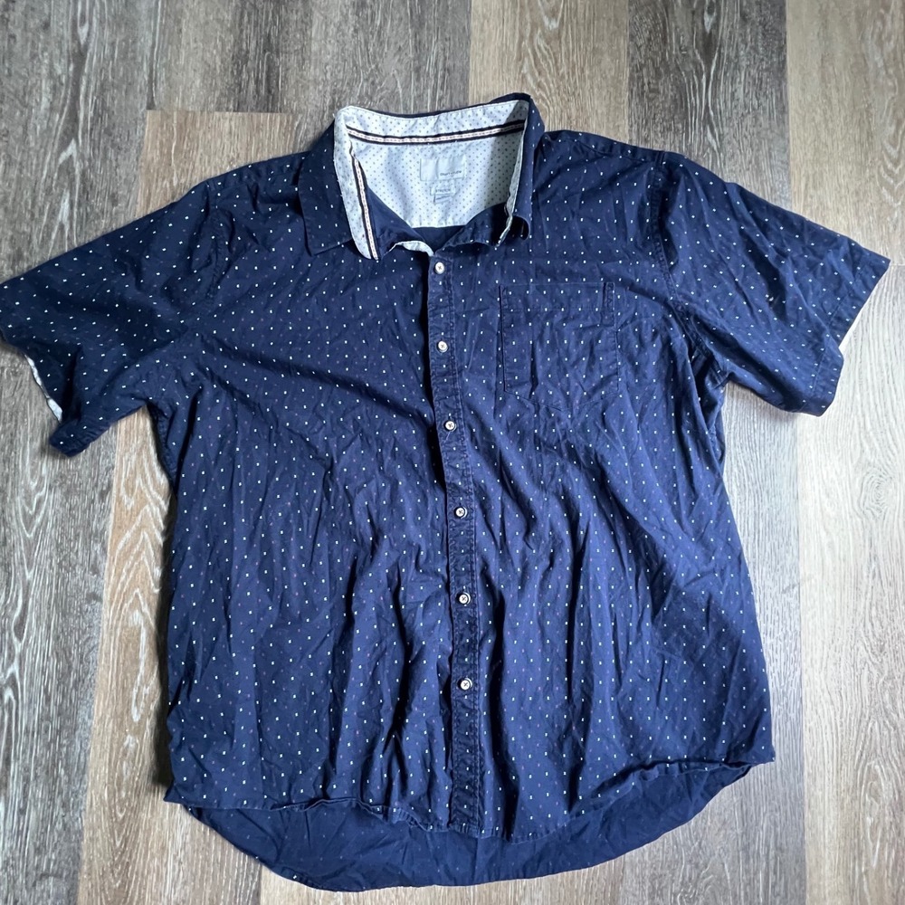 Craft + Flow Button‎ Down Shirt Mens 2XL Navy Blue Stretch Micro Print SS 2886